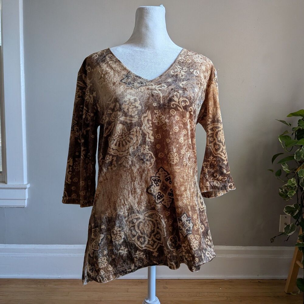 Vintage 90s Y2K Zooey Beth Cream Velvet Top Floral Boho Fairy Grunge Size Large